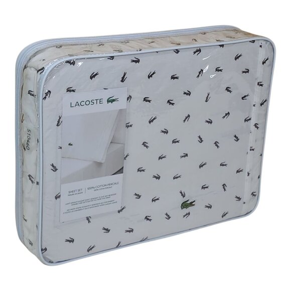 Lacoste Queen Sheet Set 100% Cotton Percale Lightweight Durable Crocodile - Picture 2 of 11